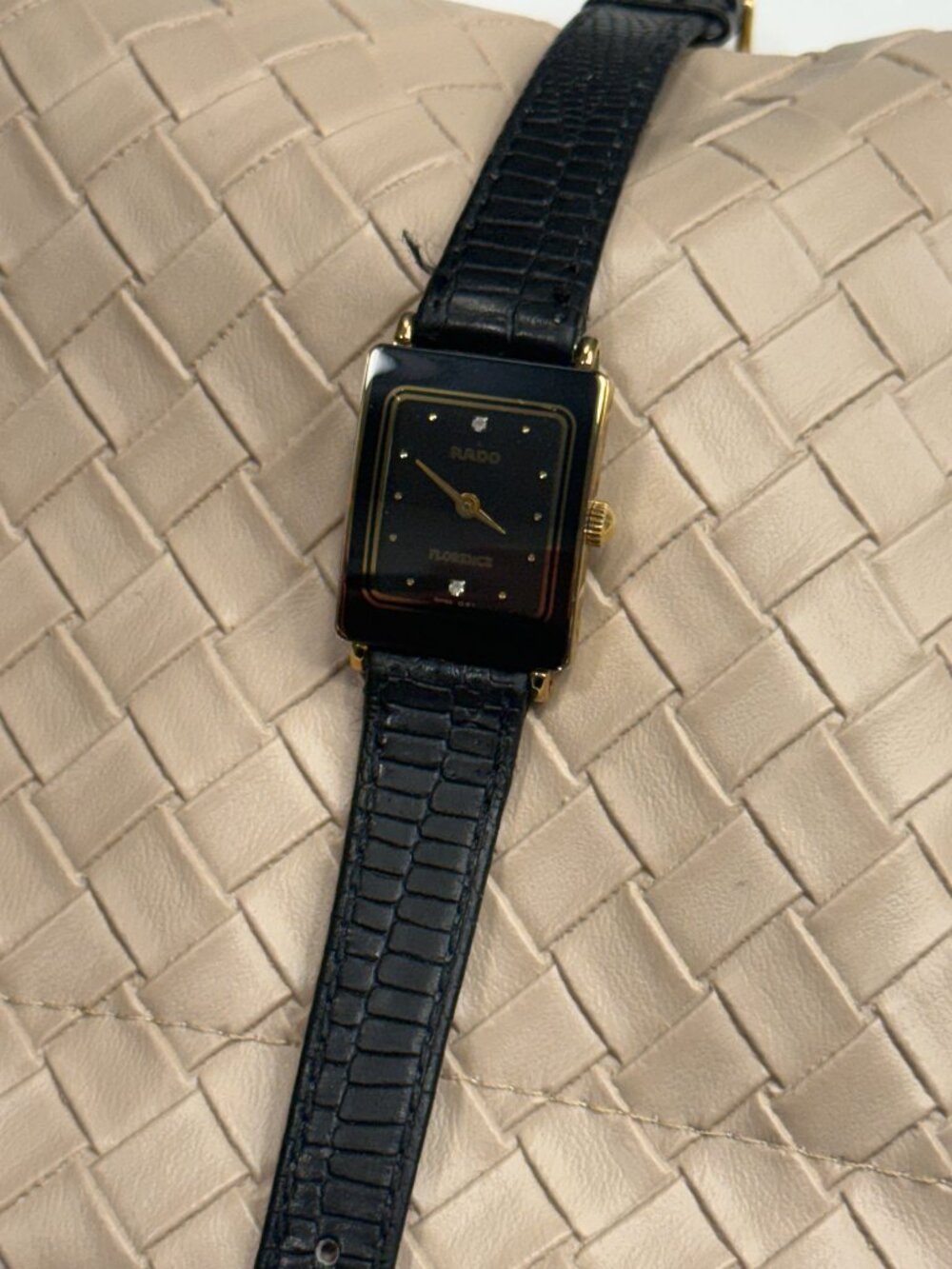 Vintage Rado Florence Ladies Tank Watch Diamond Markers Black Dial Gold Swiss - Picture 2 of 10